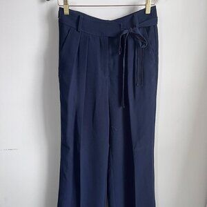 REBECCA TAYLOR Navy Front Pleat Side Tie Wide Leg Pants Size 6